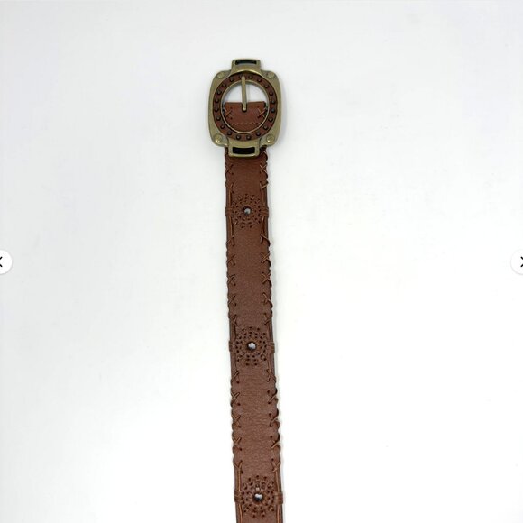 Betsey Johnson Leather Belt Studded Oval Buckle Brown M - Picture 3 of 8